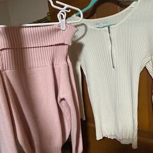 New York & Company White Ribbed Knit Top